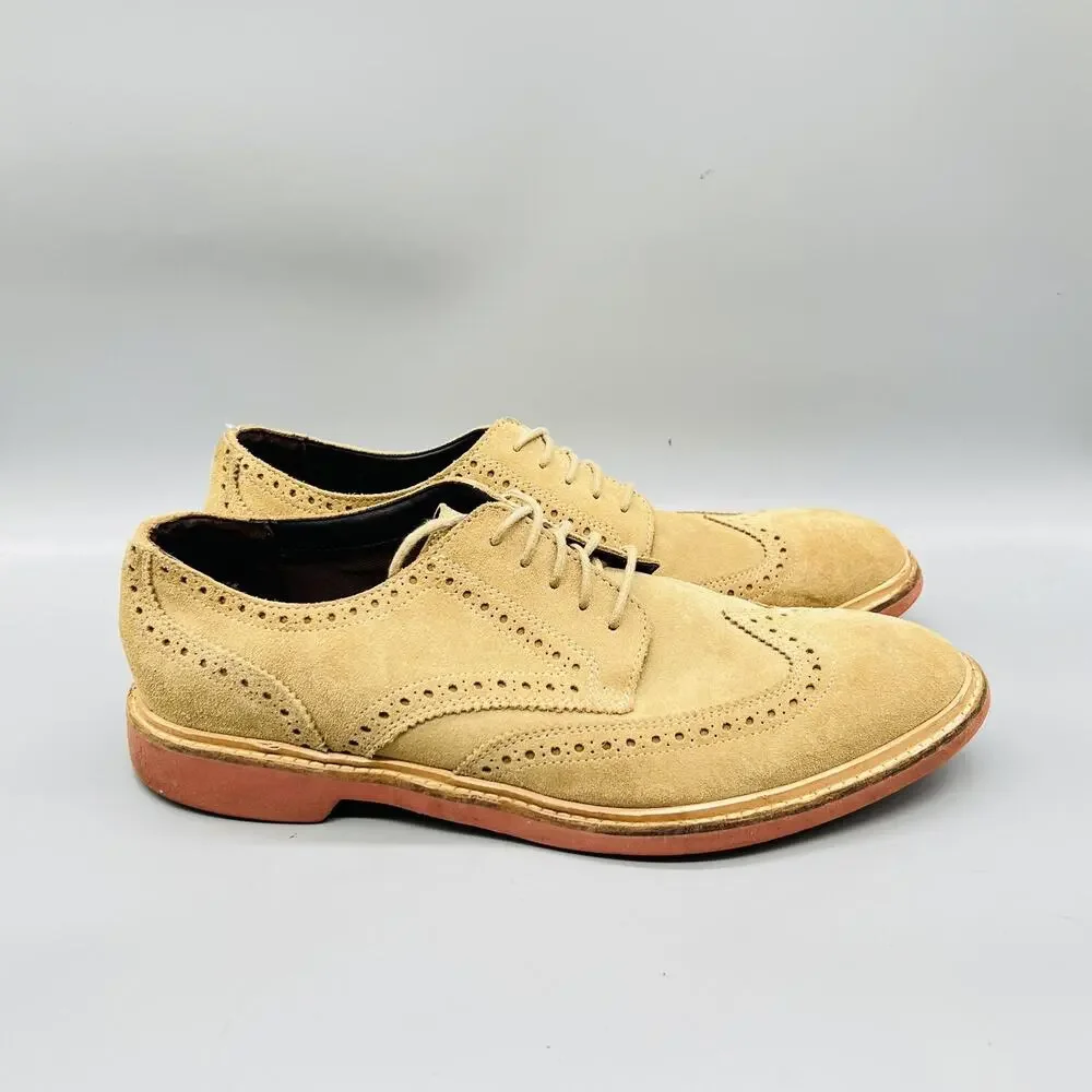 Cole Haan Shoes Mens 11 Beige Suede Wingtip Oxford Dress Brogue Casual Comfort
